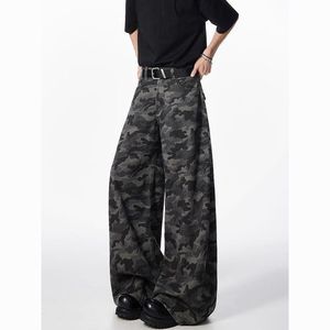 Vintage Hip Hop Camouflage Patchwork <b>Jeans</b> Woolen Fabric Button Detail Mid Waist Casual Pants Eco-Friendly Winter Spring - Product Image 6