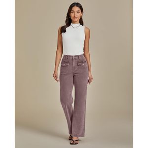 2025 femmes taille haute Style rétro jambe large jean à la mode extensible Denim travail pantalon avec bouton rabat poches plaquées - Product Image 4