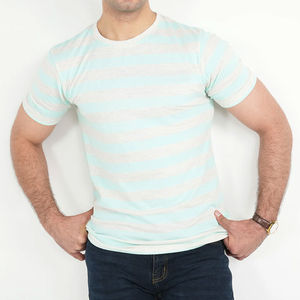 Camiseta de Hombre de Alta Calidad, Azul Claro con Rayas, Manga Corta, Cuello Redondo, Corte Ajustado, Transpirable, de Algodón, Informal, Directorio de Fabricantes - Product Image 5