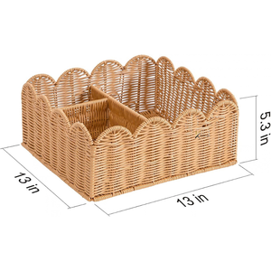 Ensemble de 2 paniers de rangement festonnés en acier inoxydable et rotin, tressés à la main, multifonctionnels, pour la décoration de la maison, de la cuisine et de la chambre d'enfant - Product Image 3