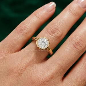 White Round Diamond Bezel <b>Set</b> Gold <b>Ring</b> for <b>Women</b> | Elegant Engagement Fine Jewelry - Product Image 5