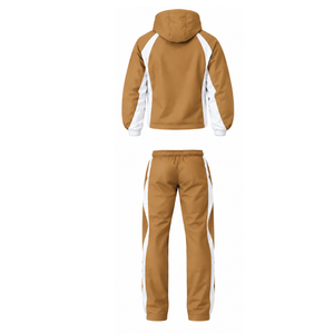 Ensemble de survêtement blanc camel à capuche imprimé, veste zippée intégrale et pantalon assorti, tenue de sport personnalisée pour équipe, uniforme deux pièces - Product Image 2