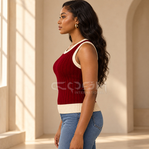 Cosh International Sisterhood Sorority <b>Red</b> Knitted Sleeveless O-Neck Tank Top Contrast Color Spliced Casual Solid Design Regular - Product Image 3