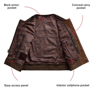 Gilet en cuir véritable marron pour homme, sans manches, style motard, color block, vêtement d'extérieur pour l'automne - Product Image 3