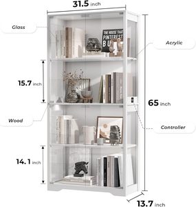 Cotowins <strong>White</strong> Display <strong>Cabinet</strong> with Glass Doors and LED Lights 4 Tier Curio <strong>Cabinet</strong> Bookshelf <strong>Storage</strong> for Collectibles - Product Image 2