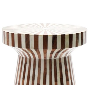 Taburetes Decorativos de Mosaico de Concha Natural, Madreperla, Elegantes, Hechos a Mano, de Madera, con Rayas Verticales Marrón Beige - Product Image 2