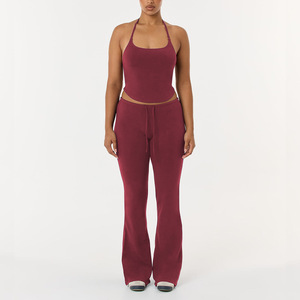 Conjunto Deportivo de Yoga para Mujer, Pantalones Acampanados y Top de Tirantes, Tejido Elástico en Cuatro Direcciones, Nailon y Spandex, Transpirable y de Secado Rápido - Product Image 5