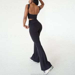 Leggings de yoga taille haute évasés pour femme, couleur unie, design froncé, sans couture, respirants, extensibles dans les quatre sens, Spandex/Nylon - Product Image 6