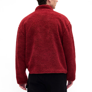 Veste en polaire rouge pour homme, fermeture éclair intégrale, col montant, vêtement d'hiver décontracté, coupe classique, matière polyester, doublure en sherpa - Product Image 2