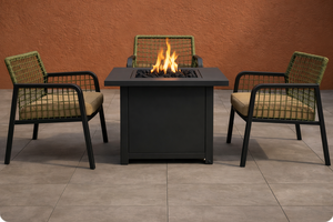 Outdoor Rattan Garden Set Square <b>Fire</b> <b>Pit</b> <b>Table</b> With 4 Woven Chairs Contemporary Patio Furniture Weather Resistant - Product Image 2