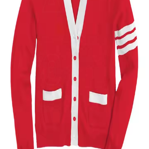 Pull rouge tricoté d'hiver décontracté col en V Cardigans - Product Image 5