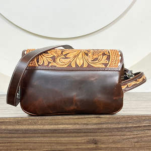 Nouveau Design à la mode grande capacité en cuir de vachette usiné bandoulière trousse de toilette pour les femmes mode voyage cosmétique maquillage organiser - Product Image 5