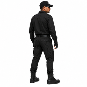 Ensemble uniforme de sécurité en gros : chemise à manches longues boutonnée et pantalon cargo, couleur unie, uniforme de travail personnalisé pour agents de sécurité - Product Image 4