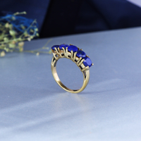 Bague en Lapis-lazuli bleu plaqué or 14K, style alliance éternité moderne, avec pierre ovale et cinq pierres, bijou unisexe pour fiançailles, en laiton de septembre