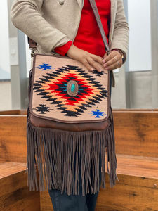 กระเป๋าสะพายพาดลำตัวทำจากหนังสีเทอร์ควอยซ์สำหรับผู้หญิงกระเป๋าพาดลำตัวทำจากหิน aztec - Product Image 2