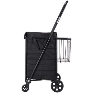 Chariot de courses pliable avec deux paniers, capacité de charge de 100 lb, doublure imperméable, roues, chariot de courses 100% robuste - Product Image 4