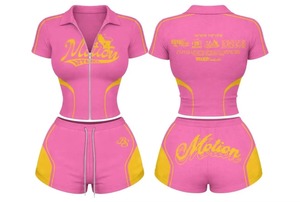 Motion Apparel Women's <b>Red</b> Yellow Zipper Short Sleeve Crop Top Shorts Set Breathable Casual Summer Outfit - Product Image 5