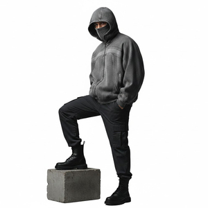 Sudadera con capucha de forro polar de color liso para hombre, con media cremallera, ajuste holgado, cortavientos, de algodón, informal, para invierno, estilo urbano - Product Image 5
