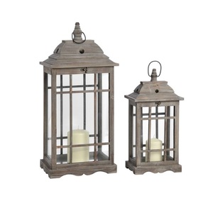 Lanterne en bois rustique avec poignée en corde, porte-bougie vintage, centre de table pour la maison - Product Image 1
