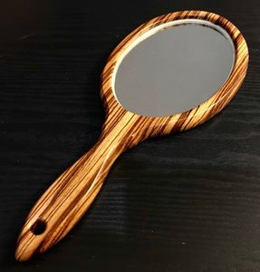 Espejo de mano de madera hecho a mano, estilo vintage, con marco de madera natural para tocador, uso en salón de belleza - Product Image 3