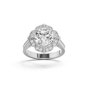 Bague de mariée unique en or 14 carats sophistiquée, avec halo floral festonné et diamant de laboratoire de 2,39 carats, taille brillant rond, certifié IGI - Product Image 1