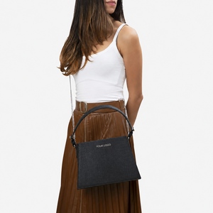 Sac bandoulière trapèze de luxe en cuir de tomate bio noir à motif alligator avec deux sangles chaîne amovibles - Product Image 6