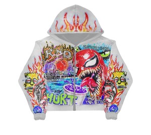 Sweat à capuche zippé personnalisé vintage délavé à l'acide 100% Coton Écologique Coupe-vent Brodé Imprimé Clouté Robuste - Product Image 6