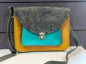 Bolso de mano de cuero auténtico para mujer, bandolera de hombro de piel reciclada multicolor - Product Image 2