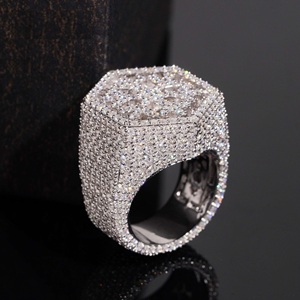 925 <b>Silver</b> <b>Men's</b> Iced Dome <b>Signet</b> <b>Ring</b> Lab-Grown Certified Diamond Statement <b>Ring</b> Luxury Bold Hip Hop Jewelry Gift for <b>Men</b> - Product Image 3