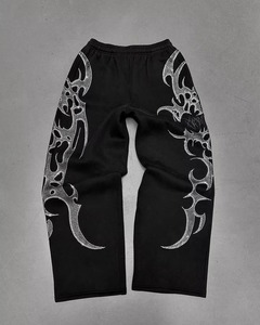 Pantalon de survêtement vintage en molleton de coton personnalisé pour homme, avec logo vieilli et strass, imperméable et respirant - Product Image 1