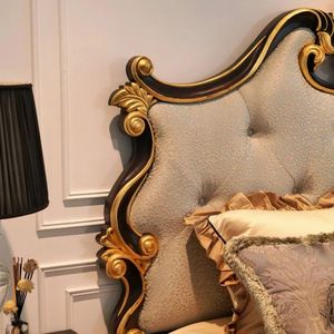 Oferta Especial: Juego de Dormitorio de Lujo Clásico en Blanco, Dorado y Negro, Cama Tapizada, Muebles Elegantes de Estilo Real para Hotel - Product Image 4