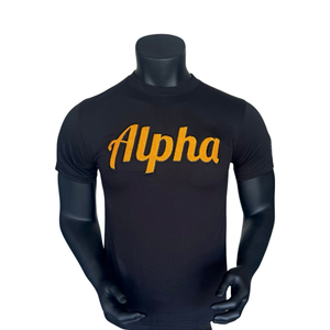 Camisetas de Manga Corta Alpha Black al por Mayor, Cuello Redondo, Estilo Casual, Algodón Transpirable, Diseño con Letras Estampadas en la Parte Delantera - Product Image 1