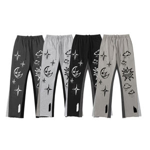 Joggers pour hommes de haute qualité 100% coton, décontractés, taille mi-haute, avec imprimé graphique, patchwork de couleurs contrastées, coupe droite ample - Product Image 2