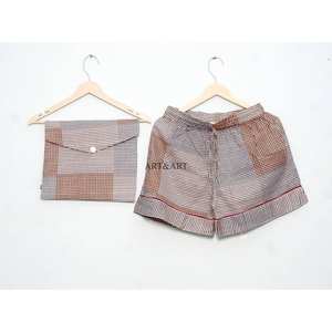 Conjunto de pijama corto de algodón estampado, elegante y cómodo para mujer, ropa de dormir suave de 3 piezas, conjunto de pijama de manga corta y pantalones cortos. - Product Image 2