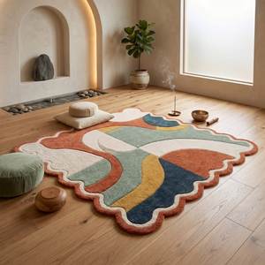 Tapis d'intérieur en laine tufté à la main, forme abstraite, moderne, moelleux, antidérapant, pour salon - Product Image 2
