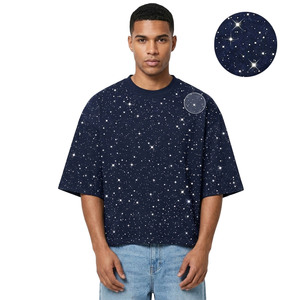 เสื้อยืดโอเวอร์ไซส์ปักลายดาวเต็มตัว แบบสั่งทำพิเศษ เนื้อผ้าหนา 100% คอตตอน ทรงไหล่ตก สไตล์สตรีทแวร์สุดหรู สำหรับผู้ชาย จากซัพพลายเออร์ - Product Image 1