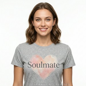 Camiseta de Mujer con Estampado de Acuarela 'Soulmate', Color Gris Jaspeado, Algodón, Regalo Romántico, Fabricante, Personalización OEM/ODM, Ropa Impresa - Product Image 1