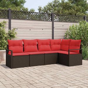Ensemble de canapés de jardin en polyrotin brun, 5 pièces, meubles d'extérieur avec coussins en mousse haute densité, imperméables, design contemporain - Product Image 1