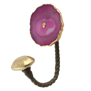 Handmade Pink Agate Stone Wall <b>Hook</b> with Brass Base <b>Decorative</b> Hanger for <b>Coats</b> Hats Bags Mugs Clothes Heavy Duty Wall <b>Hooks</b> - Product Image 1