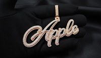 Pendentif Breloque Lettre Pomme Hip Hop en Argent Sterling Or Rose avec Moissanite, Taille Brillant, Sertissage à Griffes, Thème Luxe, Unisexe, Quotidien