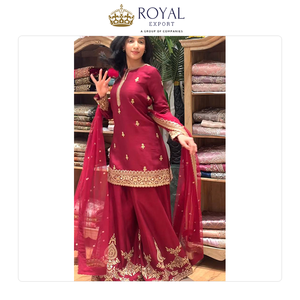 Proveedor Mundial de Ropa India, Trajes Tradicionales de Seda Chinnon para Bodas y Fiestas, Colección de Trajes Sharara en Venta - Product Image 4