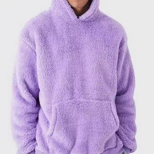 Sudadera con Capucha de Forro Polar Morado para Hombre, Estilo Casual, Talla Grande, Color Sólido, Corte Regular, para Otoño, Sudadera Sherpa - Product Image 5