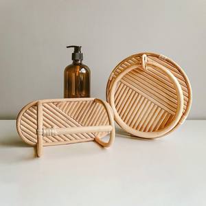 Porte-écharpes en rotin au design élégant, support mural pour écharpes, vente en gros, anneau porte-serviettes - Product Image 1