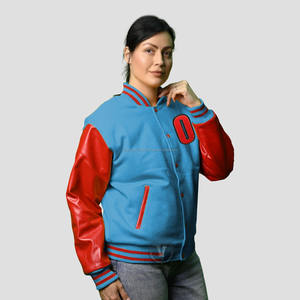 Haute qualité broderie personnalisée Streetwear bleu laine et cuir rouge à manches longues Patch Chenille Letterman Varsity Jacket - Product Image 2