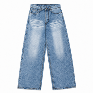 Jeans de Mujer Vintage de Pierna Ancha, Lavado Claro, Largos, Sólidos, de Cintura Media, Ajuste Holgado Sencillo, Estilo Casual Urbano, para Verano y Todas las Estaciones - Product Image 1
