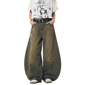 Jean baggy vintage délavé pour homme, coupe ample, jambe large, style streetwear décontracté, pantalon en coton style hip-hop, mode décontractée - Product Image 1