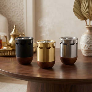 Brûleur d'encens élégant en métal avec base en bois, diffuseur d'aromathérapie, collection Ramadan, dernière arrivée pour la décoration intérieure, utilisation toute saison - Product Image 2
