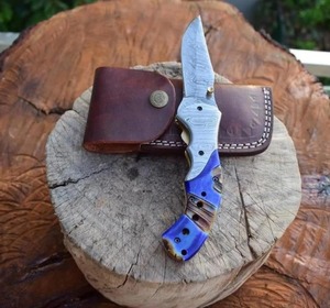 Navaja Plegable con Resorte, Hoja de Acero de Damasco, Navaja Táctica de Bolsillo para Camping con Clip para Cinturón, Herramienta EDC para Caza al Aire Libre - Product Image 4