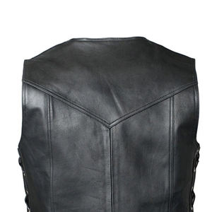 Gilet en cuir véritable pour homme, col en V, style motard avec chaîne décorative, longueur standard, vêtement d'extérieur, gilet en cuir pour homme, vente en gros - Product Image 5