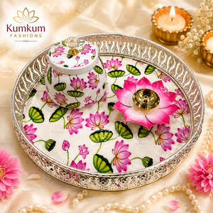 Juego de Bandejas Decorativas Kamdhenu con Jarra de Latón y Portavelas de Loto, Decoración para el Hogar y Regalo para Ocasiones Festivas, Superventas al por Mayor - Product Image 1